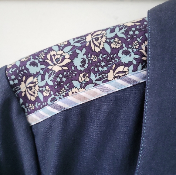 Vintage Koos of Course Navy Blue & Floral Shirt Dress L - Picture 3 of 7